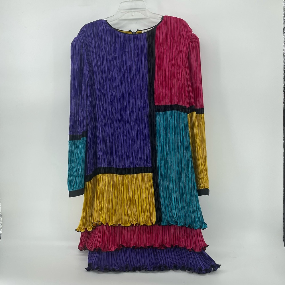Pierre Labiche Nieman Marcus 80s Colorblock Pleated Gown